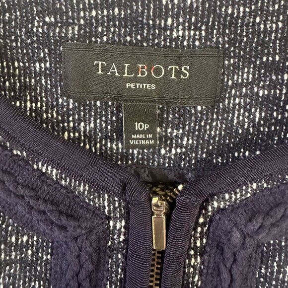 Talbots Tweed Knit Blazer Jacket Cardigan Sz S Braided Trim Full Zip Navy Preppy - Picture 5 of 8